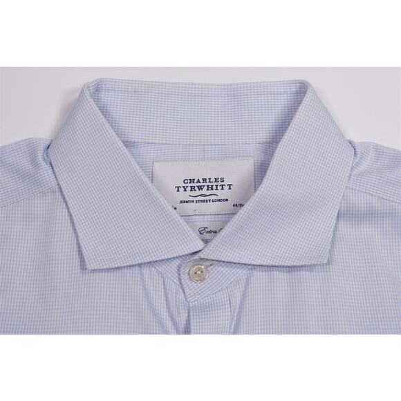 Charles Tyrwhitt Extra Slim Fit Non-Iron Light Blue Check Dress Shirt (44) 17.5 - Picture 5 of 7